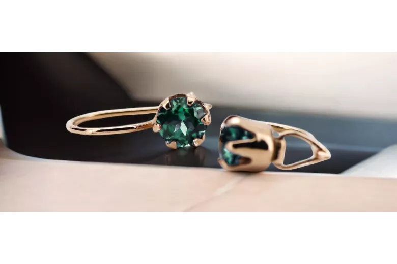 Emerald Original Vintage 14K Rose Gold Earrings Vintage style vec056r